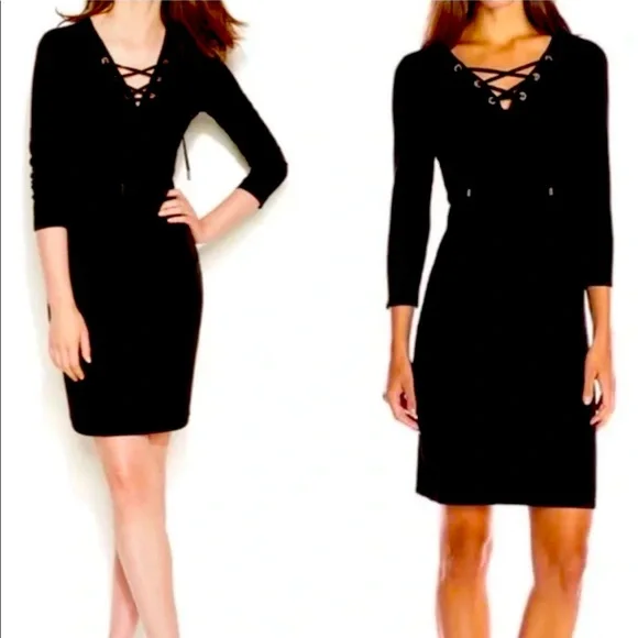 Calvin Klein Lace-Up Dress Black with Gold Details Size 6 Calvin Klein Lace-Up Dress Black with Gold Details Size 6